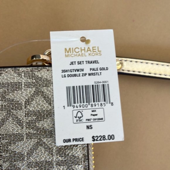 Michael Kors Jet Set Travel Large Double Zip Wristlet Wallet Pale Gold - Picture 8 of 16
